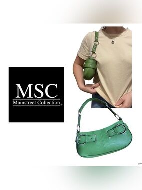 Vintage MSC Mainstreet Collection Green Shoulder Bag w/Silver Buckle Details Y2K